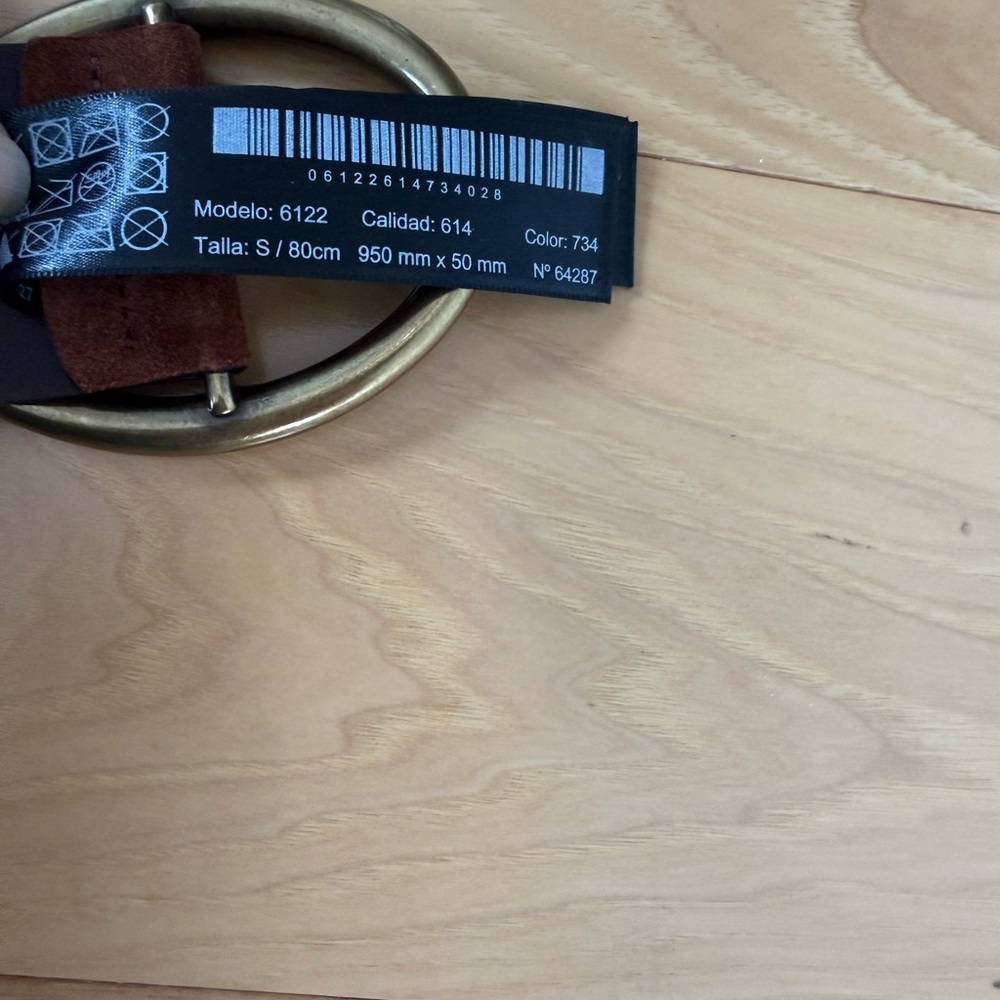 Brown Suede Leather Belt with Gold Buckle - Picture 6 of 7